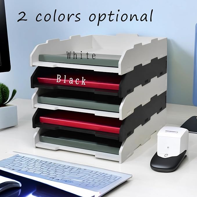 A3 Stackable Paper Tray, 3 Tier Desk File Organizer, Desktop Organizer for Office Supplies, File Storage, Letter Organizer /A3 Office File Folder,Home or Office School, White (Portrait-White-3-Tier)