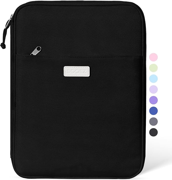 Sooez Zipper Binder Bag, 1 Inch Binders 3 Ring O-Ring, 5-Tab Divider Folder | Expanding File Folder, 500-Sheet Capacity Three Ring Binder, Cute Organizer Storage Student School Classroom Supplies, Black