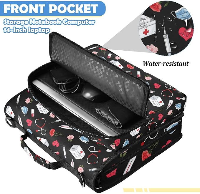 Nurse Print Zipper Binder File Organizer Bag 3 D-Ring | with Shoulder Strap, Holds 500 Sheets & 14in Laptop, 3 Ring Binder for Office Supplies