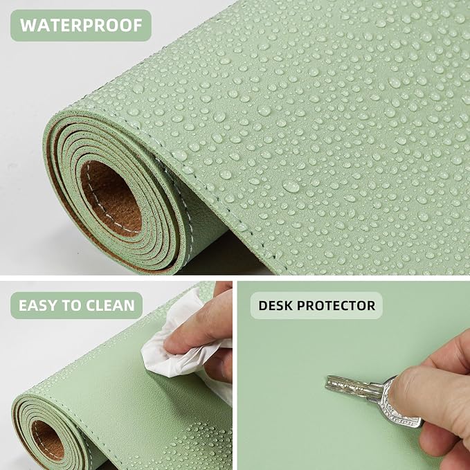 AFIING Cork Desk Mat 47" x 23.6", Dual-Sided Natural Cork & PU Leather Desk Pad, Non-Slip Waterproof Large Mouse Pad for Office, Home & Gaming (Light Green)