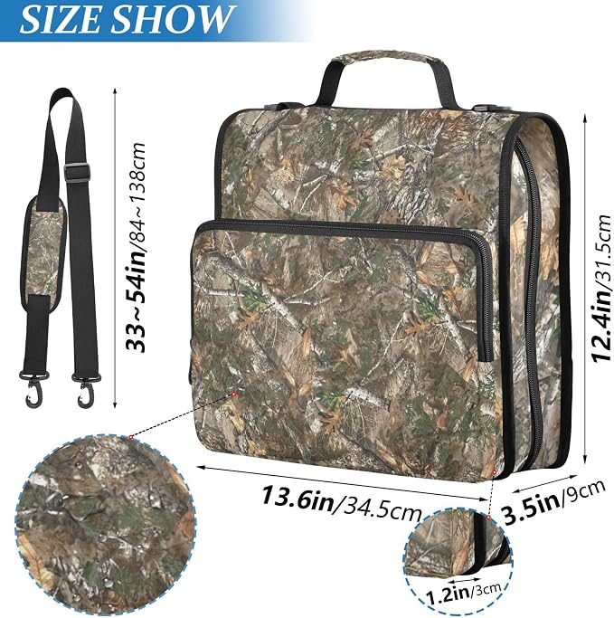 Fisyme Forest Trees Leaf Retro Zipper Binder 3 Ring with Zipper and Shoulder Strap Large Capacity Multi-Pocket Binder Organizer