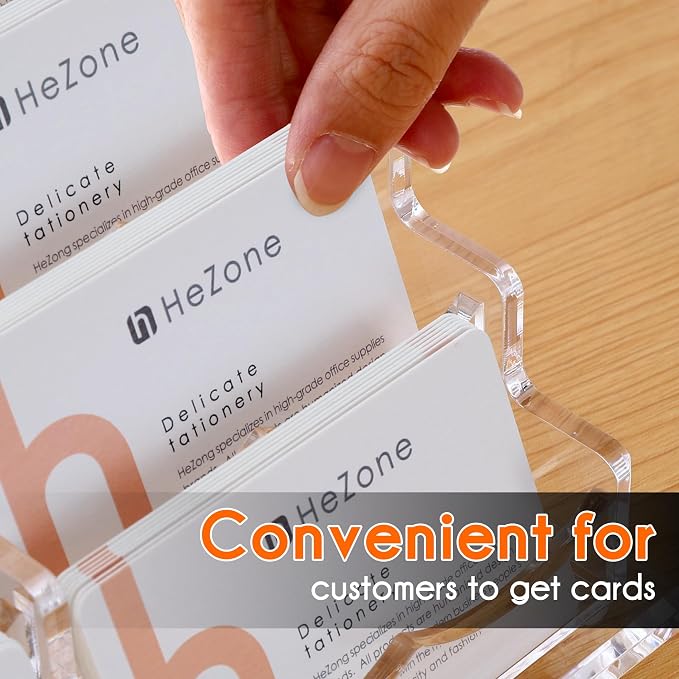 HeZone Business Card Holder for Desk, Multiple Cards Display Stand Rack for Women and Men, Clear Acrylic Card Organizer 9 Slot 3 Tiers