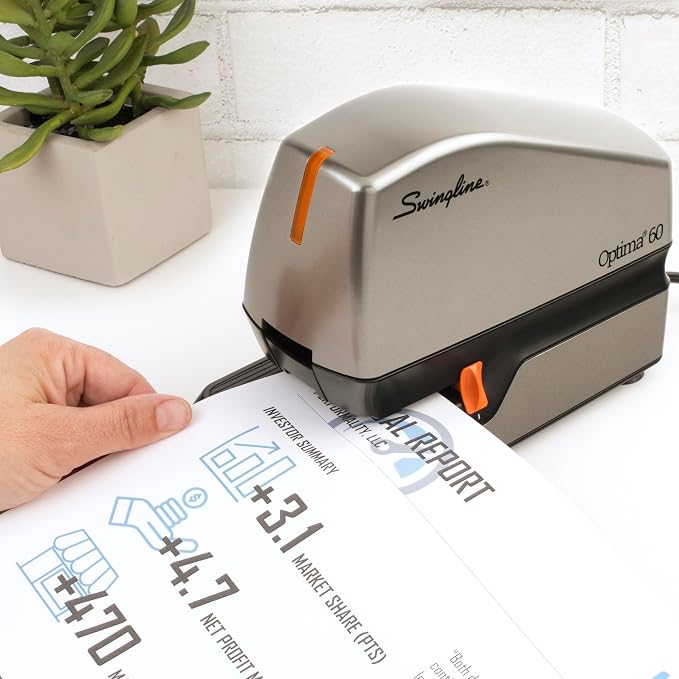 Swingline Electric Stapler, 60 Sheet Capacity, Optima 60, Jam Free, Auto or Manual, Black and Silver (48210)
