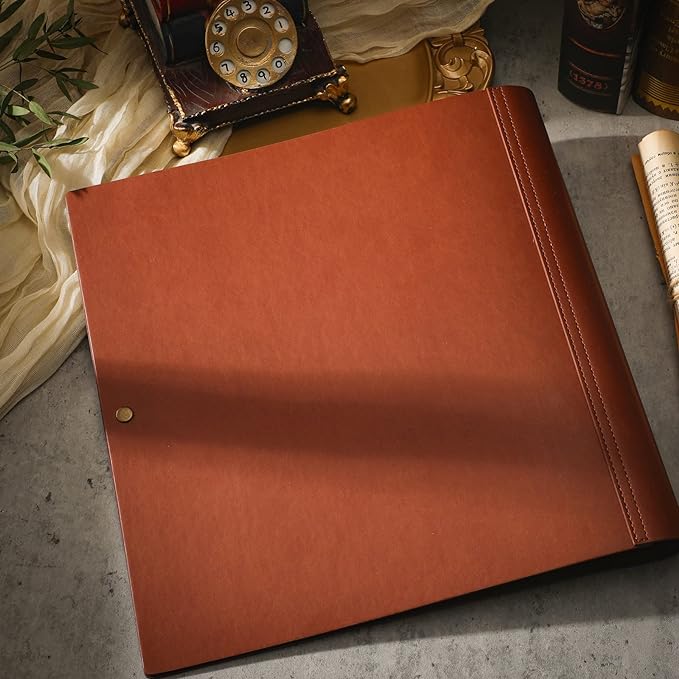 Teling 1 Pcs Leather 3 Ring Binder Holds 8.5 x 11 Inch Paper Binder Organizer Vintage Faux Leather Portfolio Folder Planner for Office Home Document Photo Diary Supplies (Chocolate)