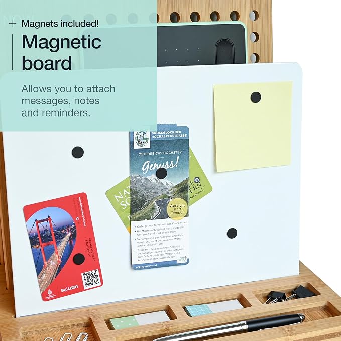 Bamboo Wood Desk Organizer: 3-Tier File Holder, Mail Organizer, Non-Slip Design, Effortless Assembly, Perfect for Desk System