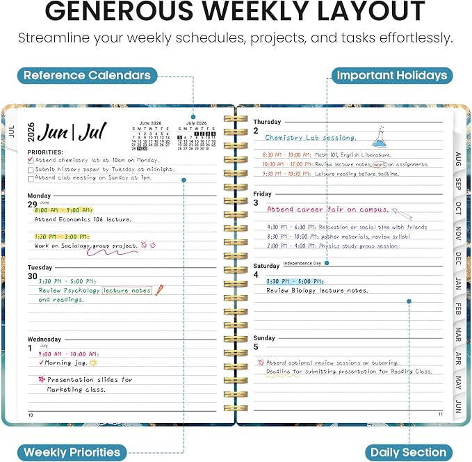 Planner 2026-2027, Monthly & Weekly Jul 2026-Jun 2027 Planner Calendar