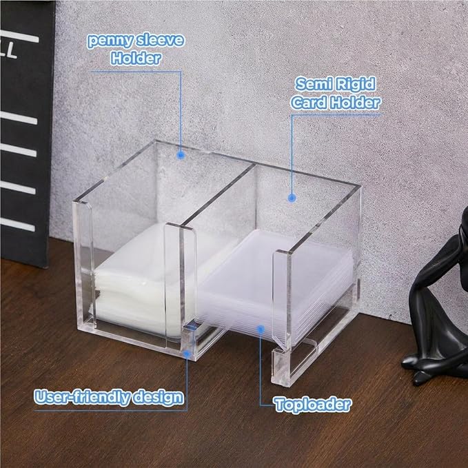 Acrylic Top Loaders Dispenser & Penny Sleeve Holder, Card Pack Dispenser with Pull-out Bottom Clear Desktop Storage Box for Trading TCG Sports Cards(2-in-1,6.6 x 4.5 x 4 Inch)