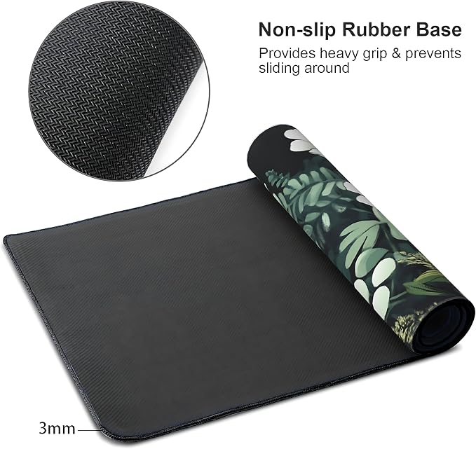 Floral Aesthetic Wildflower Gaming Mouse Pad, Forest Green Moody Forest Desk Mat with Anti-Slip Base & Stitched Edges,35.4" x 15.7" in Table Mat for Computer Desktop, Beautiful Workstation Decor