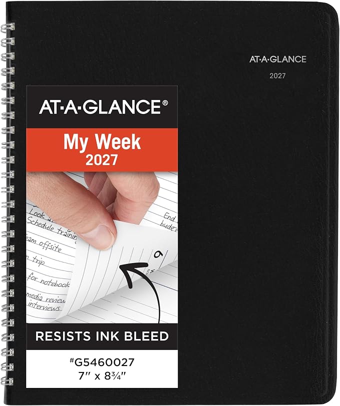 AT-A-GLANCE 2027 Planner, Weekly & Monthly, 7" x 8.75", Executive Soft Cover, DayMinder, Black (G5460027)