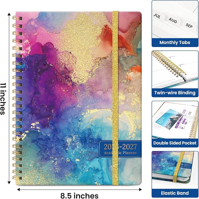 Taja Planner 2026-2027, Jul 2026-Jun 2027 Monthly & Weekly Calendar Planner | 8.5" x 11", Hardcover Academic Calendar, Teacher Student Agenda Book with Tabs, School Office Supplies, Color Splash
