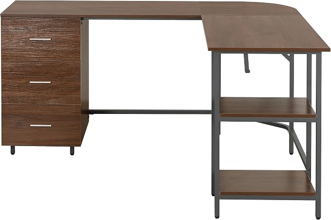 Techni Mobili L Shaped Desk - Two-Toned Computer Desks for Home Office with Storage Shelves & Cabinet - Simple Modern Furniture & Office Space Corner Table for Work & Writing - Grey & Walnut | 59" two‑tone L‑shaped desk with storage shelves, durable fr...