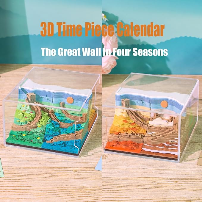 3D Time Piece Calendar, 2027 Desk Calendar With LED Light, 3d Tree Memo Pad Creative Desk Calendar, Christmas Gift for Colleague Friend, Desktop Decoration (Four Seasons)