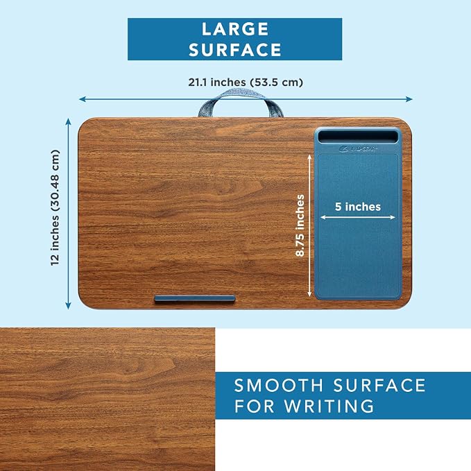 LAPGEAR Home Office Lap Desk – Espresso Blue, Fits 15.6” Laptops