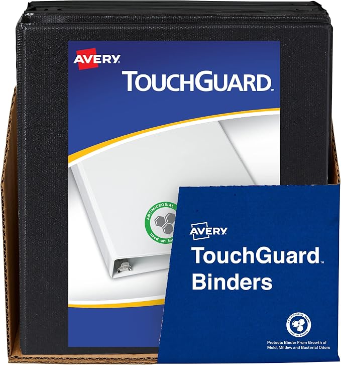 Avery TouchGuard 3 Ring Binder, 2" Slant Rings, 1 Black Binder | For Frequent-Touch School, Home and Office Use, TouchGuard Surface Protection, Household-Cleaner Safe, Clear Interior Pockets