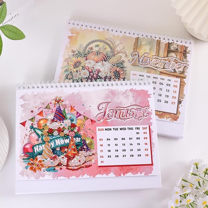 icceemee 2027 Calendar Desk Calendar DIY Diamond Painting Art with Animals theme Calendar, Monthly Flip Planner with To-Do List, Handmade Craft for Office & Home Decor Gift