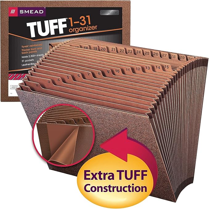 Smead TUFF Expanding File, Daily (1-31), 31 Pockets, Letter Size, Redrope-Printed Stock (70467)