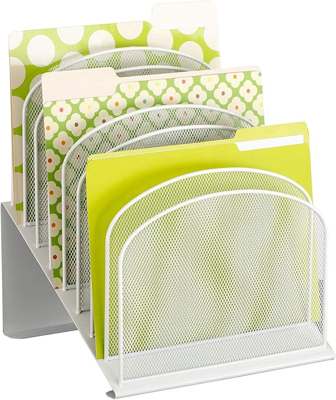 Safco Onyx Mesh 8 -Tier Vertical Desktop Organizer | Steel Mesh Construction | Portable Tabletop Organizer | White Powder Coat Finish | Space Saving Design for Home Office & Classroom