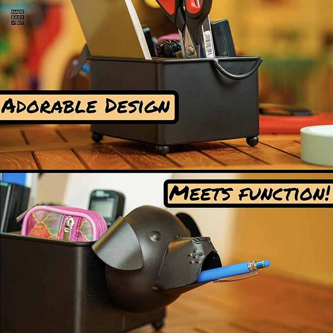 Desk Organizer, 1-5 Module Compartments - Storage for Stationery Supplies, Accessories, brushes - Home, Office, School, Dorm, Studio - Build in Pen & Pencil Holder (Black Dog)