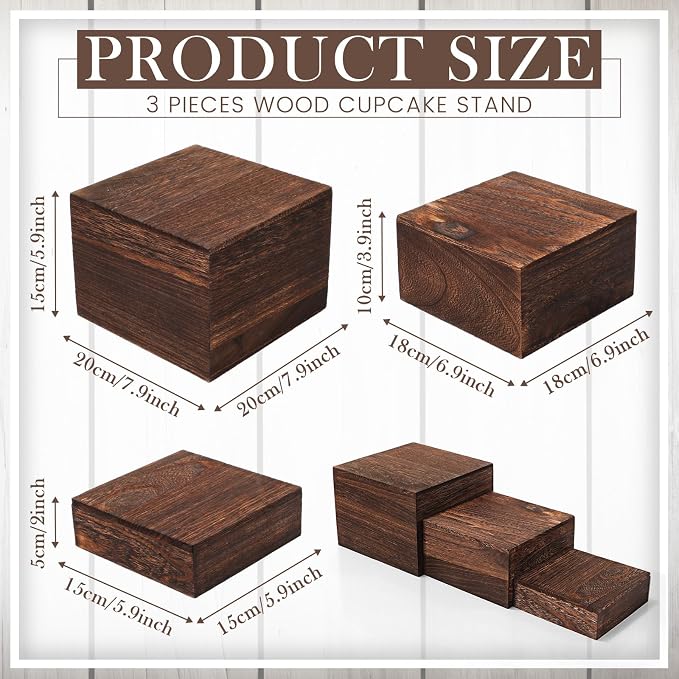 Barydat 6 Pcs Wood Display Risers Stackable Stand Box | Rustic Tiered Stands, Buffet Dessert Riser, Jewelry Stepped Boxes, Collectibles Figures Show, Elevated Platforms Catering