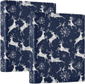 Rustic Winter Reindeer Snowflake Navy Blue 3 Ring Binder 1.5" Decorative D-Ring Binder with Clipboard&3 Clear Pockets, Holds 200 Sheets A4 Size Paper Waterproof Binders for School Home Office|2 Pack