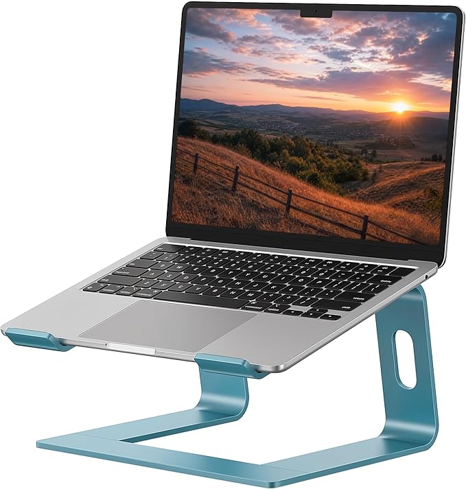 SOUNDANCE Laptop Stand, Aluminum Computer Riser, Ergonomic Laptops Elevator for Desk, Metal Holder Compatible with 10 to 15.6 Inches Notebook Computer, Navy Blue