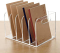 Lovemolly 5-Slot Clear Acrylic Magazine File Holder, Vertical Desk Organizer with Handle – No-Assembly Document Sorter for Office & Home, 7.48 x 10.04 x 6.3 in
