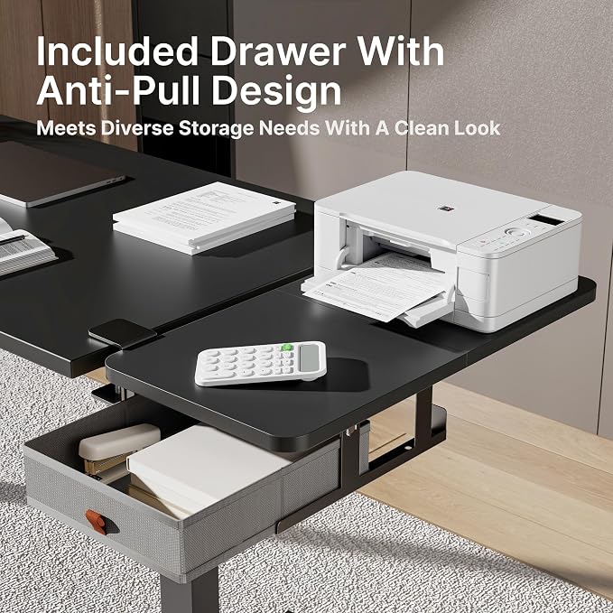 Desk Extender Tray, 24" x 12", with Storage Drawer, Medium, Black | Desk Extension, Clamp on Desk Shelf, Clamp on Keyboard Tray for Office and Home, Workstation Organizer