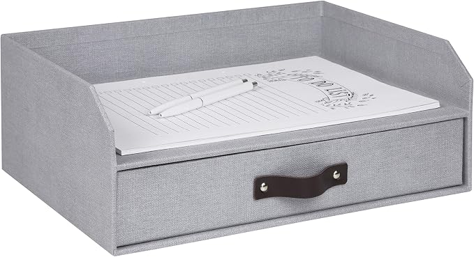 Bigso Box of Sweden Walter Letter Tray for A4 or Letter Size Documents - Paper Tray Organizer for Desk with Storage Drawer and Stable Rubber Feet - 13.1in x 10in x 5.2in - Ash