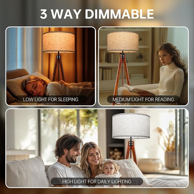 EOEYYOYB Floor Lamps with Shelf, Modern Standing Lamp with 3 Color Temperature Led Bulb, Tall Lamps with Foot Switch for Living Room Bedroom and Office, Walnut