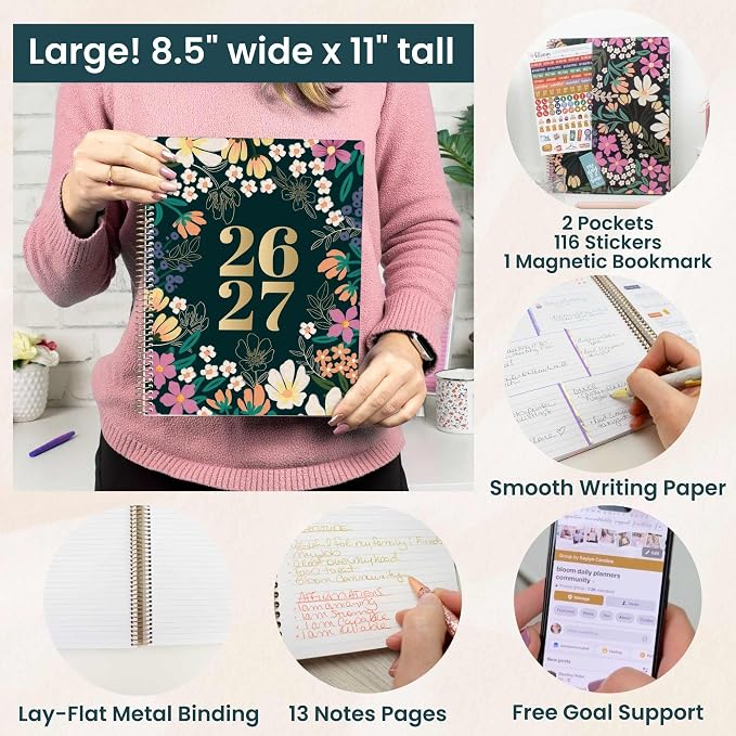 bloom daily planners 2026-2027 Planner (8.5” x 11") 13 Month Academic Organizer (July 2026 - July 2027) - Weekly & Monthly Agenda Book with Stickers & Tabs - Blooming Wildly