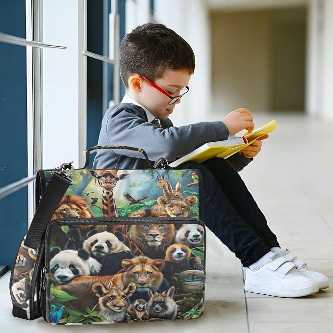 Animals 3 Ring Binder Bag 1.5 inch Binder Organizer with Zipper Shoulder Strap 500 Sheet Documents Storage for School Office