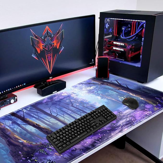 Extended Gaming Mouse Pad 31.5" x 11.8", with Edge Stitching, Non-Slip Rubber Base Keyboard Pad, Suitable for Work, Game, Office, Home and Coasters, Lavender Forest