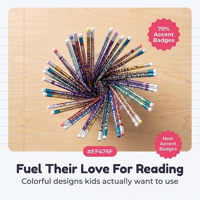 Anderson's Reading Pencil Tub, Fun & Colorful Pencils, Perfect for School Supplies, Classroom Rewards, Creative Writing, Party Favors, and Motivational Gifts