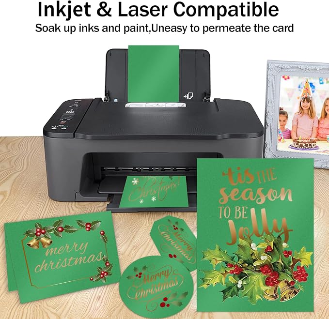 Goefun 100 Sheets Green Shimmer Cardstock 8.5 x 11 | 80lb Card Stock Printer Paper for Christmas, Invitations, Certificates, Crafts, Card Making