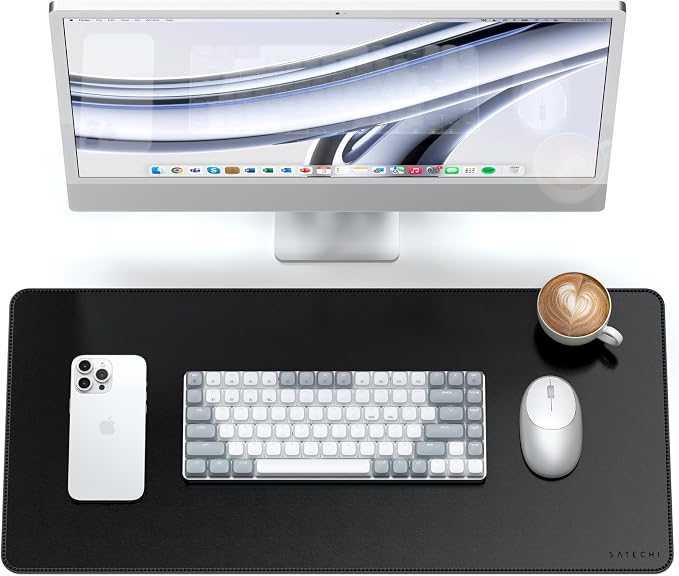Satechi Vegan-Leather Desk Mat, Scratch and Water Resistant, Black | Large Mouse Pad, Ergonomic, Easy to Clean, 26.8 x 12.4 x 0.1 inches, for Office and Home