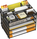 5 Tier Paper Letter Tray Desk Organizer with Pen Holders - Black | Features 3 pen holders and 4 removable dividers.Versatile mesh desktop storage for mail, document,office supplie