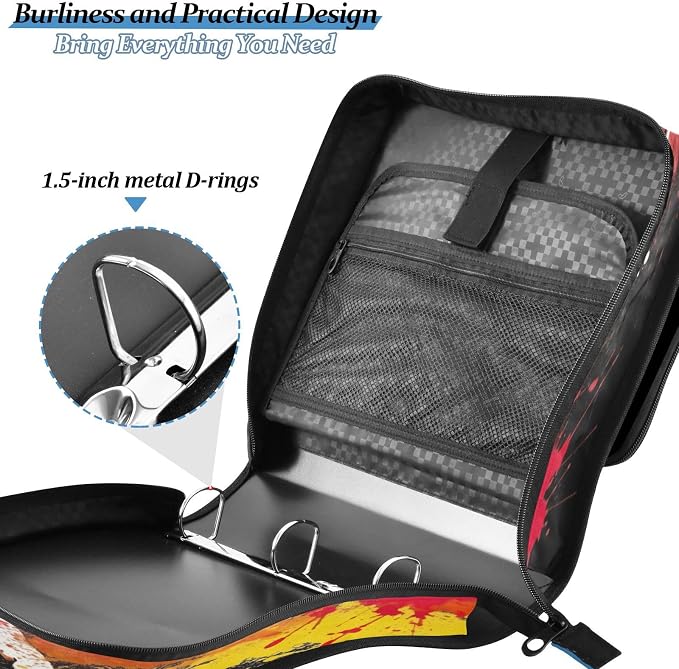 ATTX Baseball Player Zipper Binder with Adjustable Padded Strap - 3 Ring 500 Sheet Capacity Binder Bag with Multi-Pocket Organizer, Fits 12 Inch Laptop#336