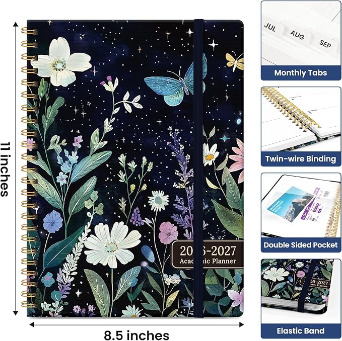 Taja Planner 2026-2027, Jul 2026-Jun 2027 Monthly & Weekly Calendar Planner | 8.5" x 11", Hardcover Academic Calendar, Teacher Student Agenda Book with Tabs, School Office Supplies, Celestial