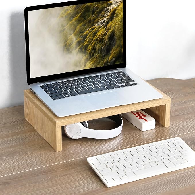 TEAMIX Wood Monitor Stand Riser for Desk - 14.2 inch, Small Laptop Stand | Natural Maple, Holds 80 lbs, Wooden Computer Stand with Storage, Ergonomic Design, Easy Assembly, For Home Office, Gaming