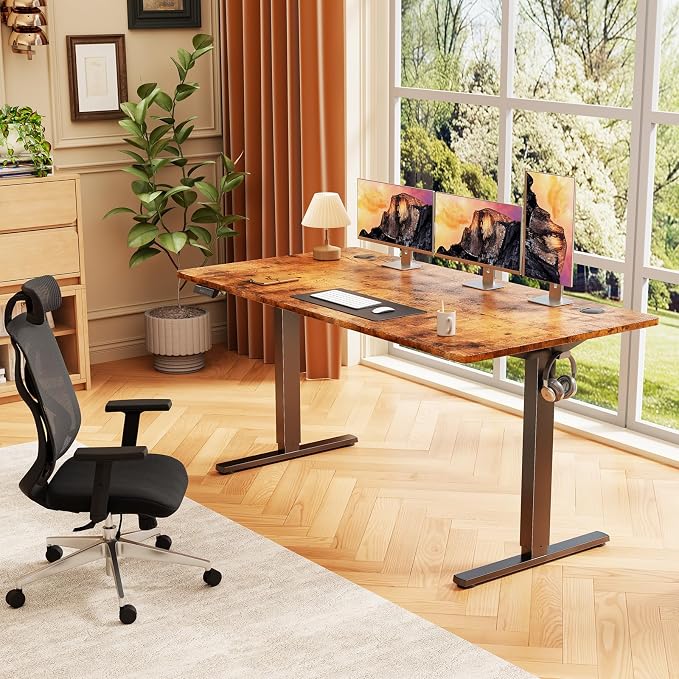 Sweetcrispy Electric Standing Desk, Computer Desk, 55x24 Inch | Adjustable Height, Splice Wood Board, 3 Memory Preset, Sit Stand Work Table for Home Office, Rustic