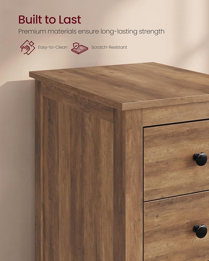 VASAGLE Side End Table with 3 Storage Drawers, Nightstand Farmhouse | Narrow Bedside Table for Living Room, Bedroom, Home Office, Honey Brown, LIRY Collection ULET132K101S