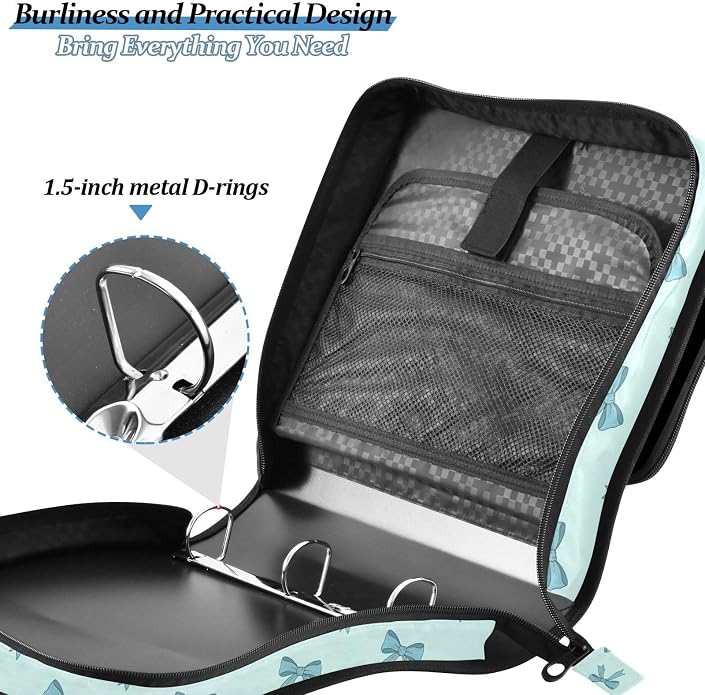 Zipper Binder Bag 3 Ring File Folder Portfolio Organizer Zippered Binder Bags with Strap Fits Laptop Women Men