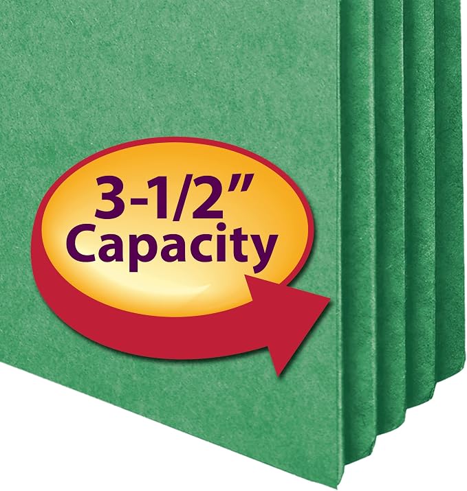 Smead File Pocket, Straight-Cut Tab, 3-1/2" Expansion, Letter Size, Green, 25 per Box (73226)