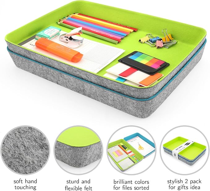 2pc Office desk drawer organizer Paper File Tray Green Turquoise