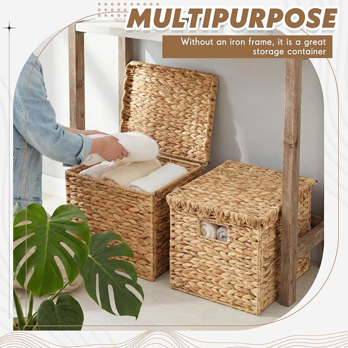 Jingmore 2 Pack Water Hyacinth File Storage Box with Scalloped Lid Collapsible Letter Size Hanging Filing Organizer Basket for Home, Woven Decorative Document Storage Box