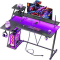 Korfile 47 Inch Gaming Desk with LED Lights & Power Outlet, L Shaped Computer Desk with Storage Shelves, Gamer Workstations with Monitor Stand for Bedroom, Carbon Fiber Black | L Shaped Computer Desk, Gamer Workstations, Storage Shelves, Monitor Stand,...