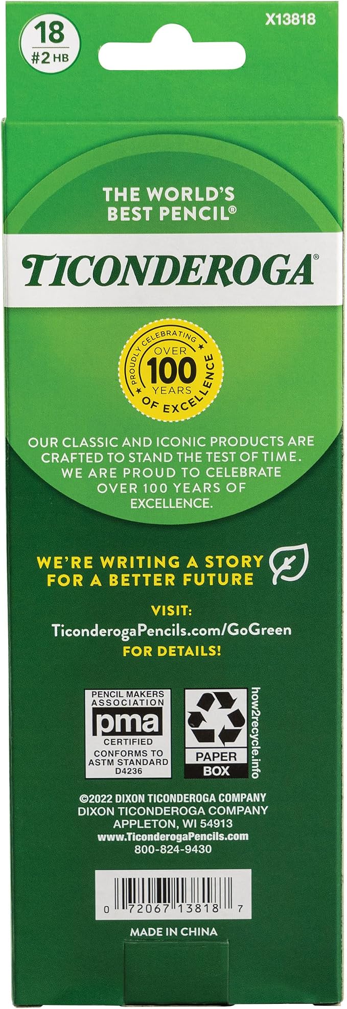 Ticonderoga Wood-Cased Pencils, Pre-Sharpened, 2 HB Soft, Yellow, 6 Boxes of 18 Count, 108 Pencils Total