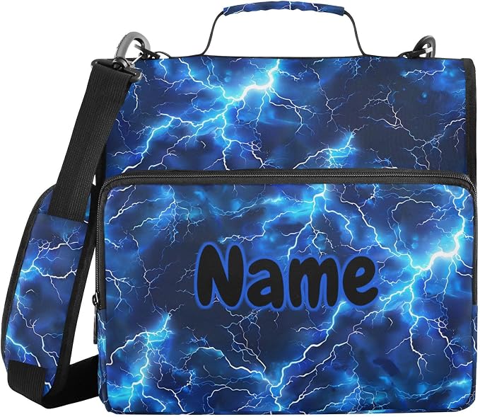 Custom Blue Electric Lightning 3 Ring Binder Bag 1.5 inch Personalized Name Binder Organizer 500 Sheet Documents Storage for School Office