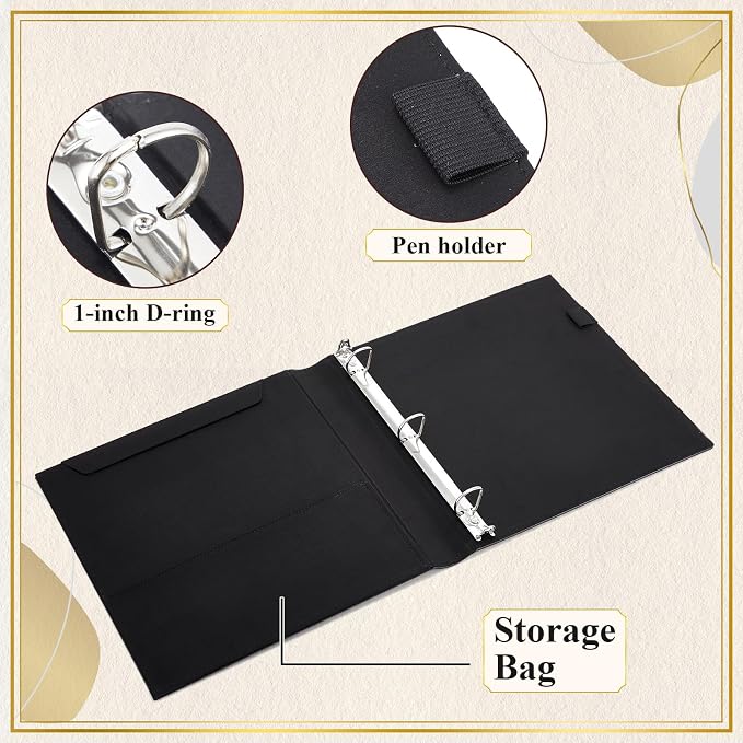 ReliThick 2 Pcs Vintage Hardback Leather 3 Ring Binder, 1 Inch D Rings Holds 200 Sheets, Professional Binder Organizer, Planner, for School and Office Supplies(Black)