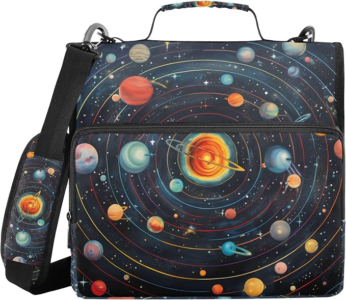 MNSRUU 3 Ring Binder Bag, 2 Inch D-Rings Easily Organizes 1 Inch Fits Letter Sized Paper, Universe Galaxy Planet Large 3 Hole Zipper Binder Organizer for School Office Supplies